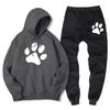 Tuta da Uomo Felpa e Pantaloni da Tuta con Stampa Zampa di Cane Cartone Animato Autunno Inverno Caldo Pile Set da 2 Pezzi Abbigliamento Sportivo Tuta Maschile