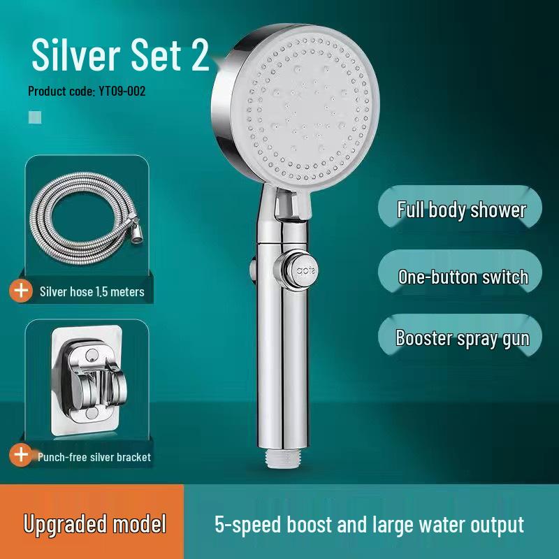 Supercharged High-Pressure Shower Head with Hose Set