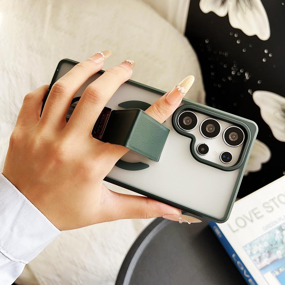 KEYSION Magnetic Phone Case for Samsung Galaxy S23 S24 25 Ultra Translucent Matte Silicone+PC Upright Kickstand Shockproof Back Cover