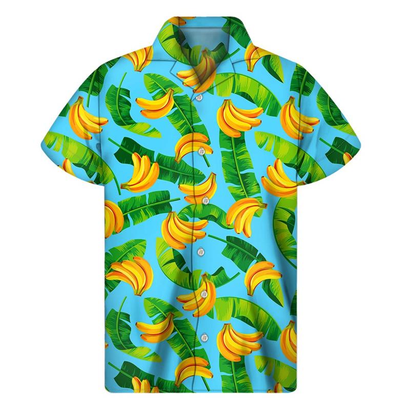 

Men Summer Vacation Tropical Plants Pattern Short Sleeves Hawaiian Shirts Button Lapel Aloha Blouse S