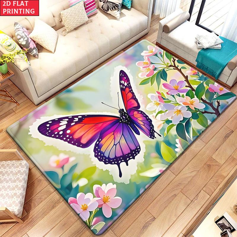 

Watercolor Butterfly Flower Area Rug,Non-Slip Floral Print Carpet for Living Room Bedroom, Aesthetic Nature Floor Mat Home Decor 40x60cm(15x23 in)