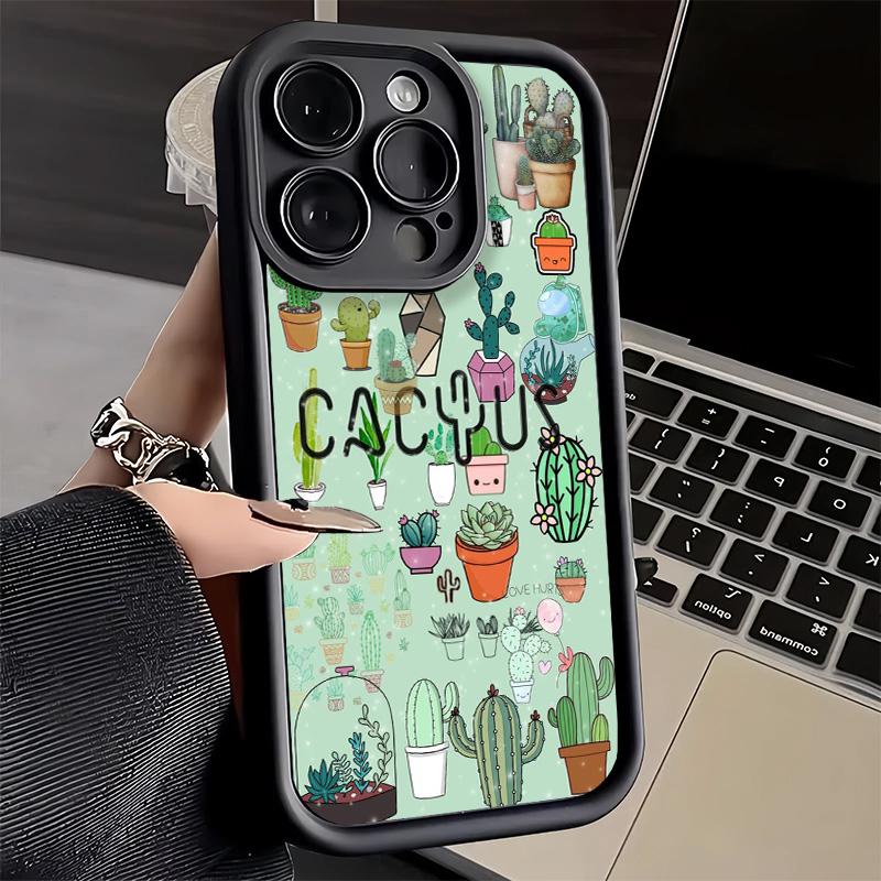 Cactus Pattern Phone Case for iPhone 16 17 Air 16E 15 Pro Max 14 Plus 13 12 Mini Capa Soft Shell Silicone Funda