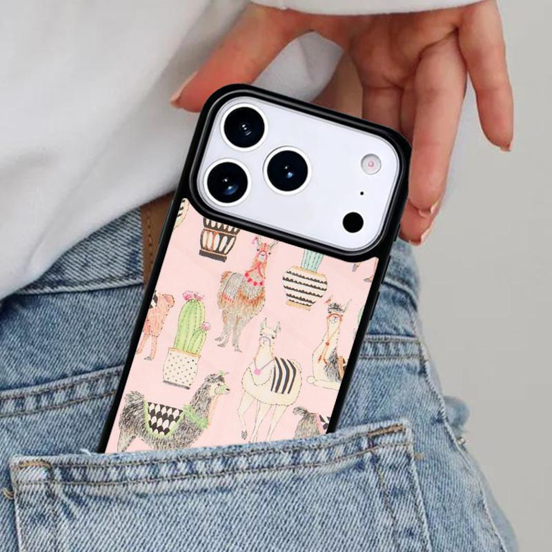 Kawaii Cute Llama Alpaca Phone Case for iPhone 16e 15 14 13 12 17 Pro Max Plus Air 17pro Cover Coque