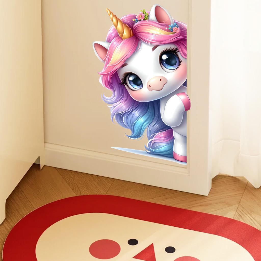 Dreamy Unicorn Gazing Into the Distance Static Cling Window Stickers, Removable Self-Adhesive PVC Decals for Kids Room Bedroom Glass Door Decoration