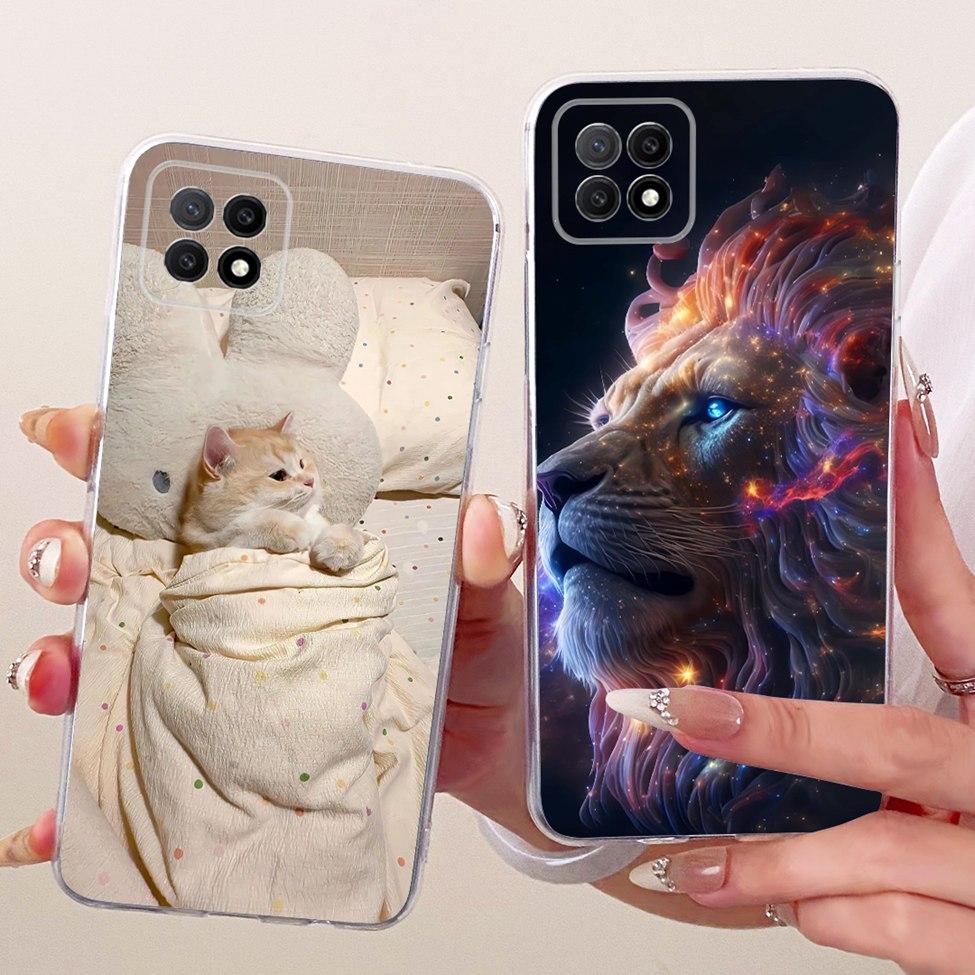 Clear For Oppo A73 5G CPH2161 Phone Case For Oppo A73 5G Cover Aesthetic Luxury Cute Cat Fashion Butterfly Funny Painted Casing