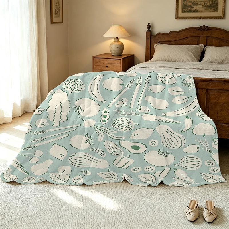 Thick Warm Flannel Blanket Vegetable Themed, Soft & Skin-Friendly, Cozy for Home, Couch, Guest Room, Ideal for Christmas & Halloween