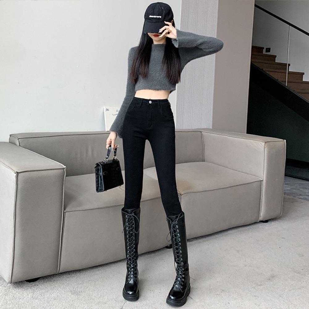 Black Jeans Women's New 2025 Autumn and Winter High-waisted and Thin Pencil Pants Slim-fitting Elastic Pants