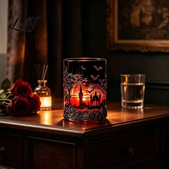 Dark Fantasy Wine Container 1200ML Halloween Bat Castle Whiskey Bottle 320ML Vintage Gothic Glass Bottle Cup Decorative Liquor Decanter Flask