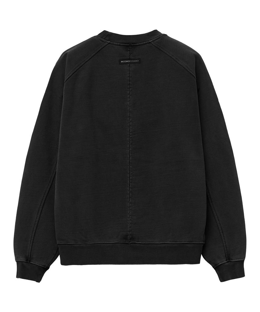 MOZMOZ Heavy Weight Pigment Raglan Back Slit Oversized Sweatshirt Black