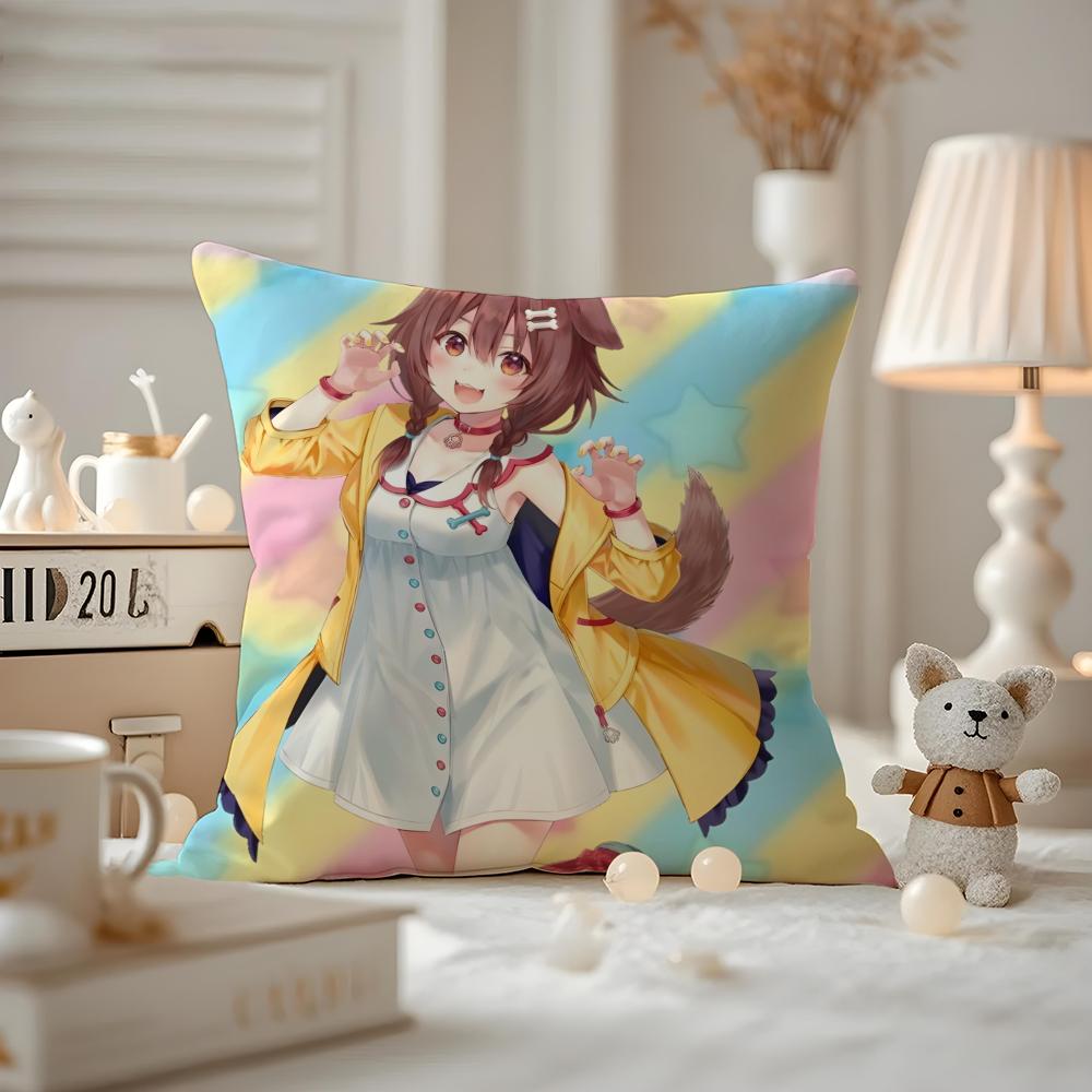 Anime IINUGAMI KORONE Kissenbezug Anti-Milben Kissenhülle Versteckter Reißverschluss seidiger kurzer Plüsch Sofakissenbezug