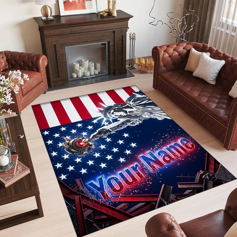 Amerikanisches Patriotisches Thema Kristall Samt Teppich Personalisierter Benutzerdefinierter Name Text Weiche Bodenmatte Heimdekoration