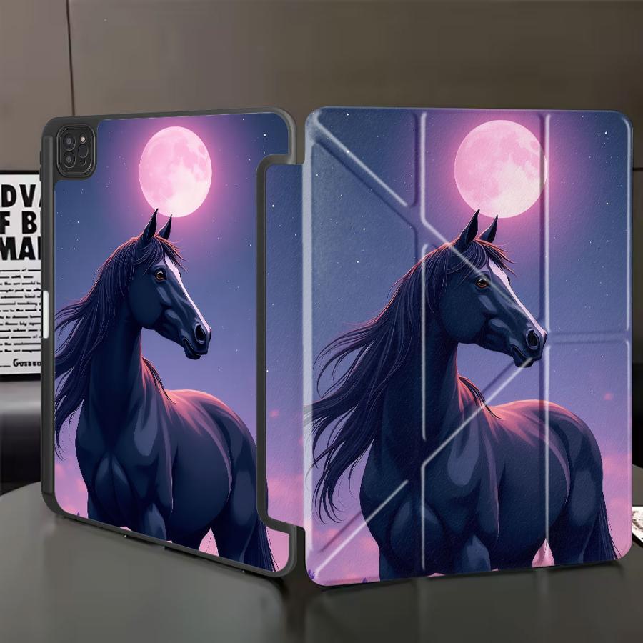 

Black Horse Under Pink Moon Holder Cover Tablet Case For iPad Mini 6 7 Air 4 5 M3 M2 1 2 M4 11inch Pro 2025 Pro 11th 10th 9th iPad Mini 7 8.3