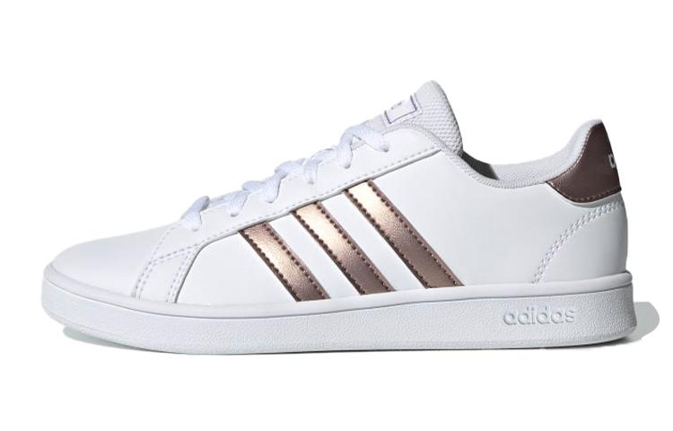 

Adidas Neo GRAND COURT K Leather Breathable Low top Skateboard Shoes White Brown Kids EF0101 35.5