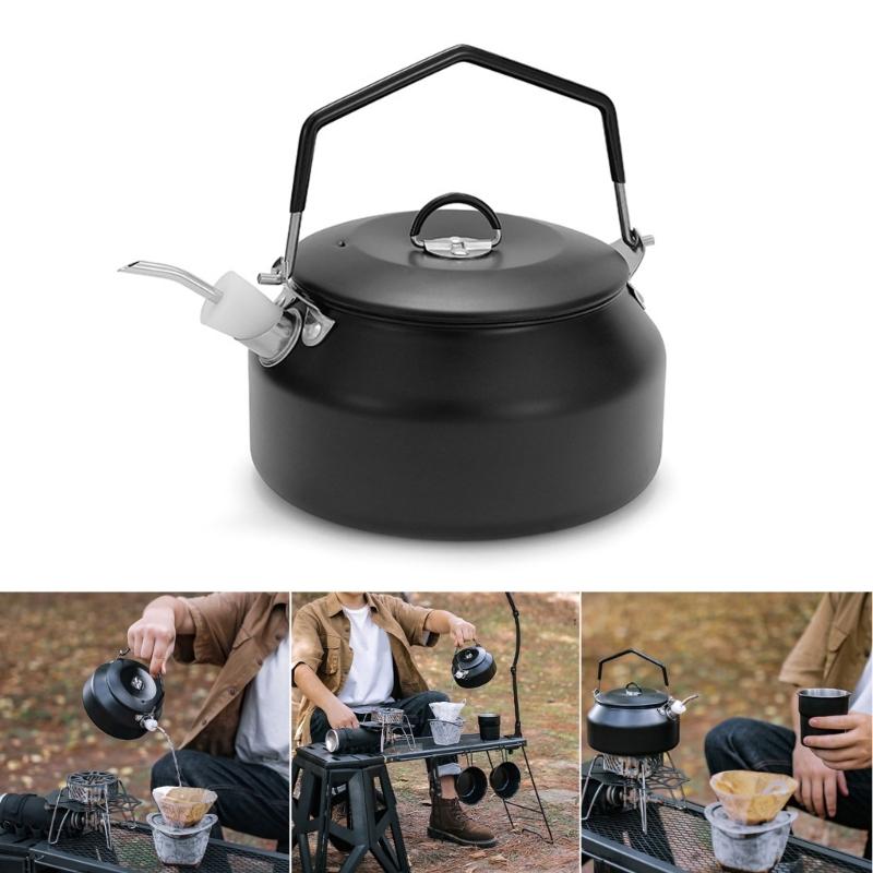 1 Litre Camping Kettle with Foldable Handle Fast Heating Gas Teapot Outdoor Lightweight Whistling Stainless Steel Kettle