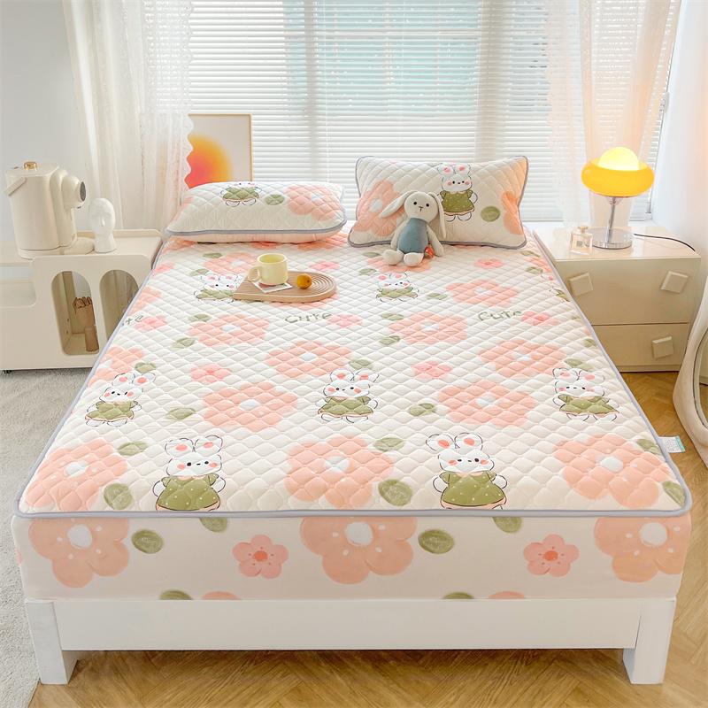 Floral Fitted Sheet Queen Size Bed Cover Thicken Bedsheet Quilted Mattress Protector Tampa De Colchão (Pillowcase Need Order)