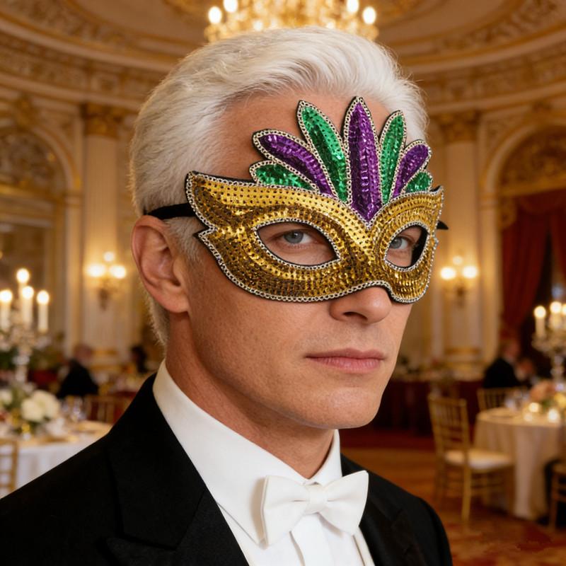 Purple Green Yellow Sequin Mardi Gras Masque Masquerade Venetian Carnival Half Face Mask Halloween Cosplay Accessories+