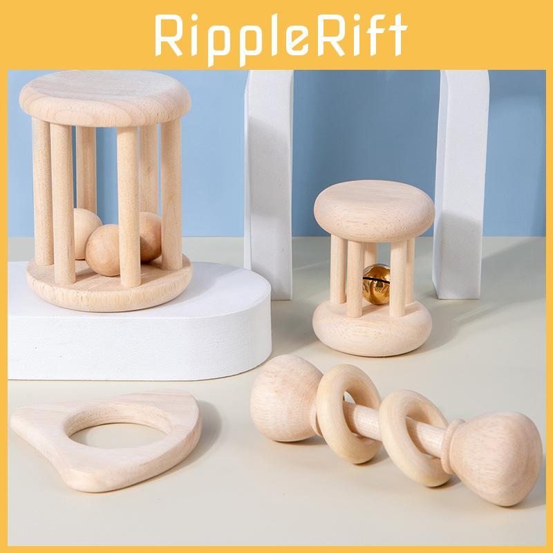 Wooden Baby Natural Rattle Set Toy With Sounding Features For Kids Sensory Play