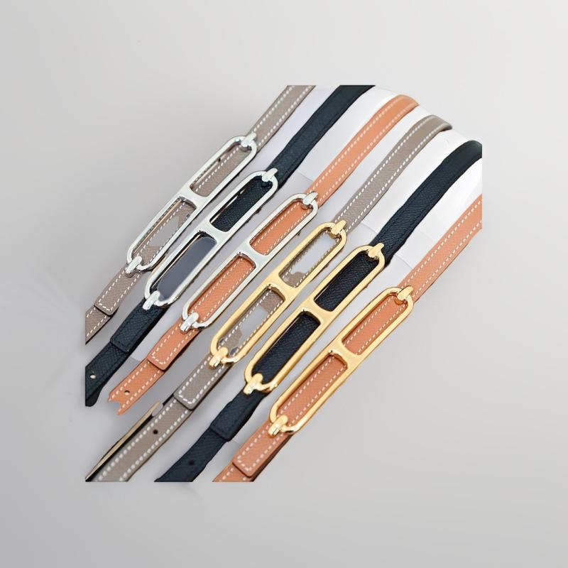 Women's Genuine Leather Pig Nose Buckle Belt - 1.3cm Thin & Stylish Cowhide Waist Belt