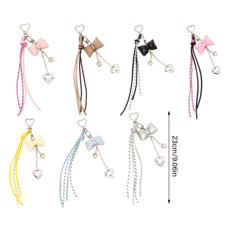 Trendy Korean Inspired Leather Tassels Bows Hanging Ornament Phone Charm Bag Accessories Key Holder for Stylish Women