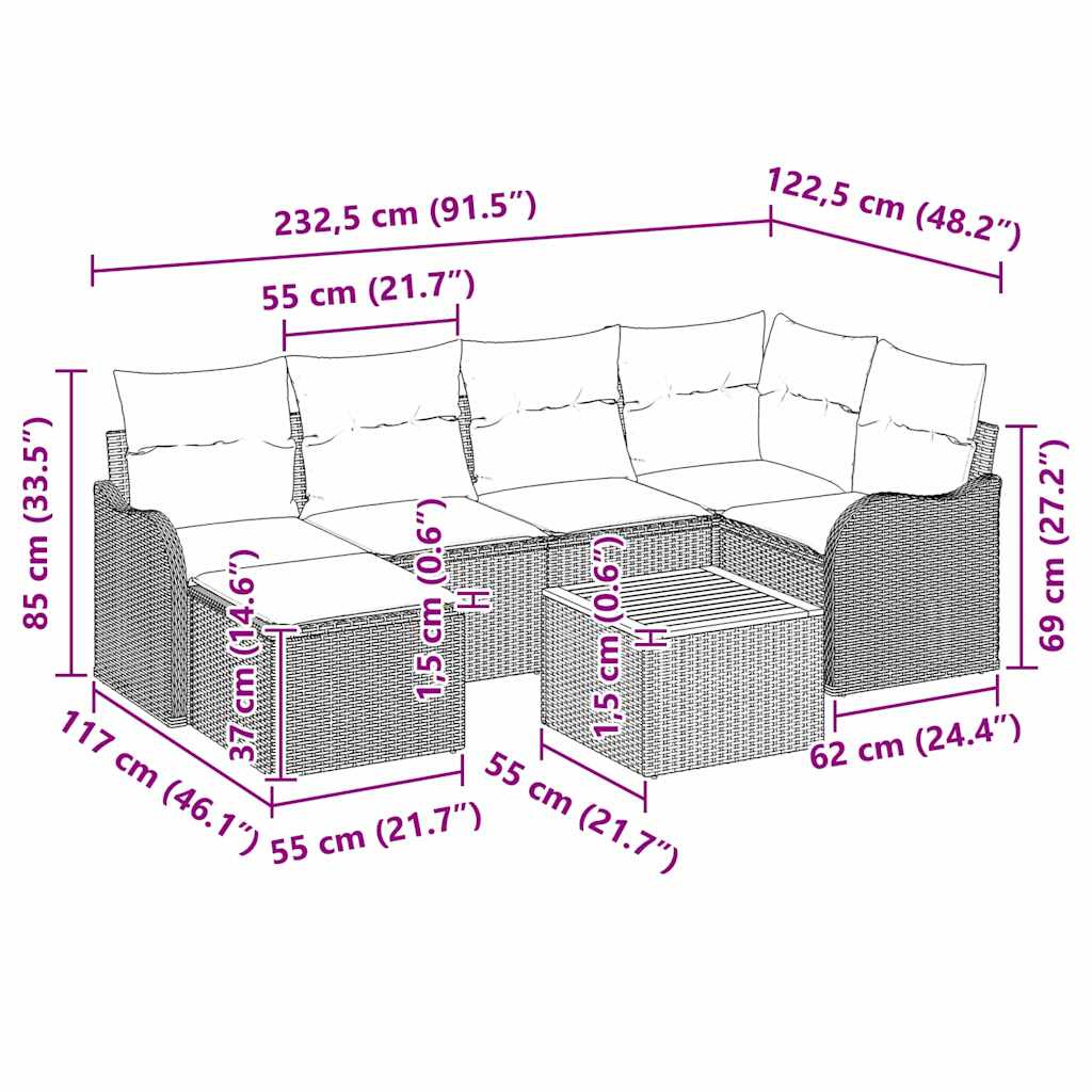 Garden Sofa Set with Storage 7 Pcs Grey Poly Rattan