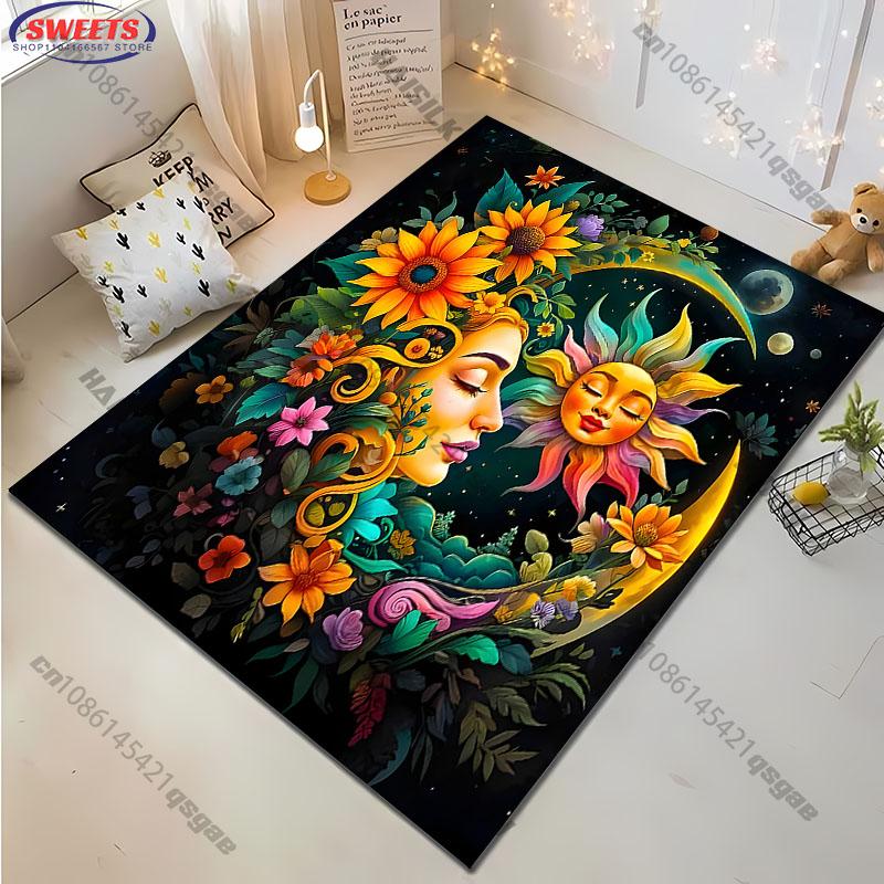 Golden Sun and Moon Design Rug for Living Rooms Carpet for Home Sofa Bedroom, Gift