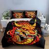 3Pcs Fiery Red Chinese Dragon Head Duvet Cover Set Black Base New Year Lucky Bedding Single Double King Queen Gift