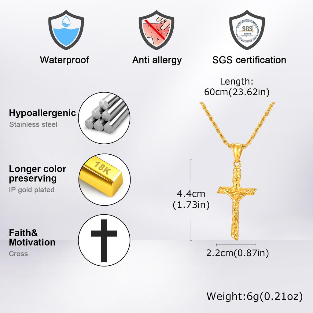 Stainless Steel Cross Necklace for Men, Christian Jesus Pendant Necklace, Catholicism Religious Faith Jewelry Easter Gifts