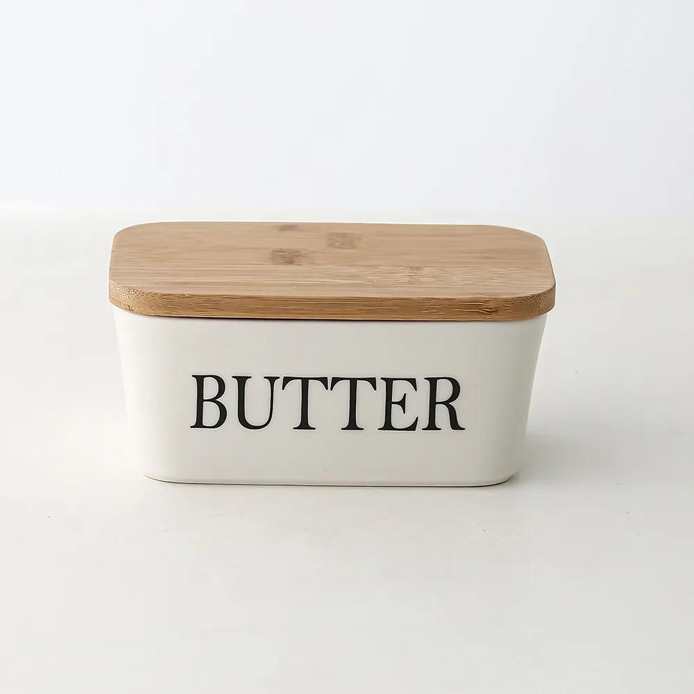 Butter Box Sealing Tool, Wood Lid Knife, Food Dish, Ceramic Keeper, Cheese Storage Tray Plate Container For Kitchen