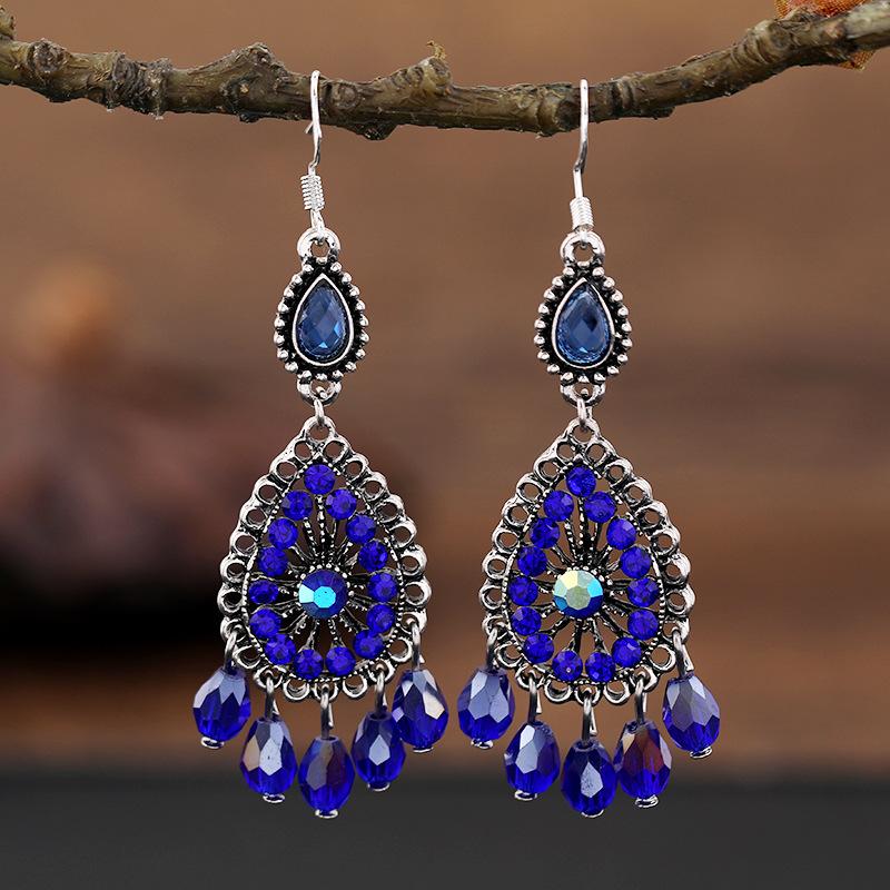 Vintage Palace Crystal Long Tassel Earrings with Feminine Style and Versatile Personality Earrings, Korean Fashion Ethnic Style Earrings