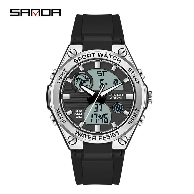 Sanda Men's Multifunctional Dual Display Luminous Waterproof Sports Watch for Teens