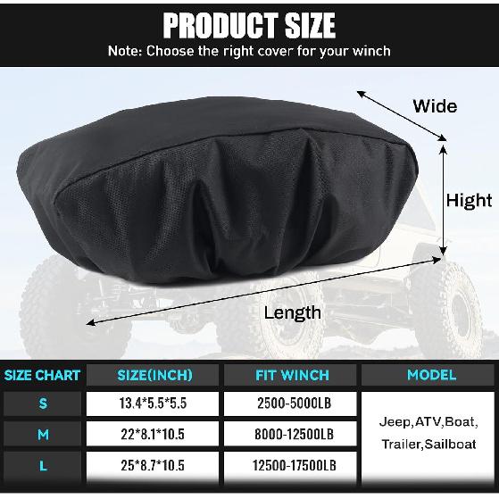 Winch Cover,Heavy Duty Waterproof Cover for 12500-17500 lbs Winches | 1200D Oxford Fabric Winch Cover, Dustproof, Anti-UV, Tear Resistant & Durable
