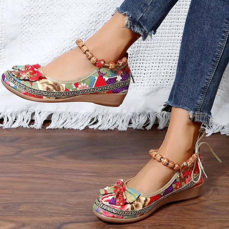 Sapatos baixos com estampa floral feminina, estilo tribal, calçados sem cadarço, calçados casuais para caminhada
