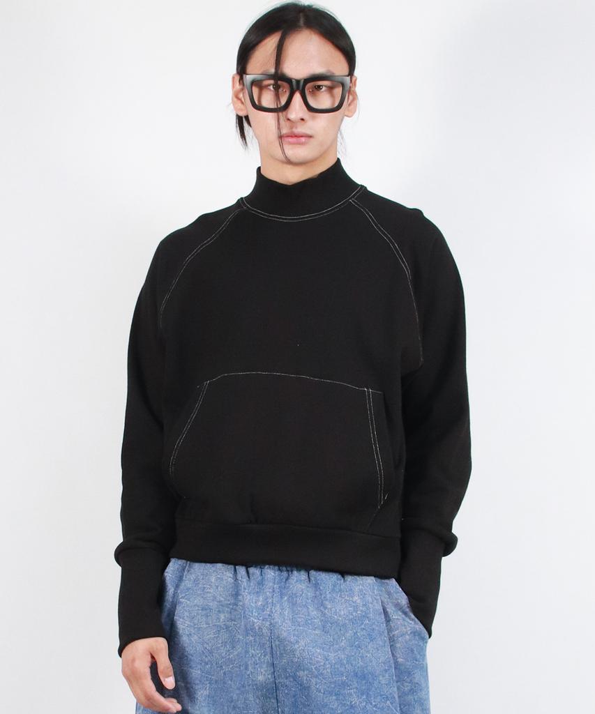 Deumakeu M High-Neck Medium-Fit Stitch Raglan Sweatshirt - Black