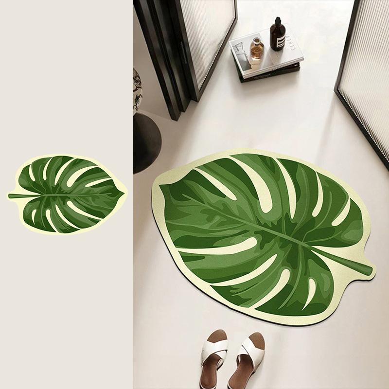 Diatomite Bath Mat Leaf Shape Bathroom Absorbent Floor Mats Toilet Carpet Non-slip Shower Rug Bathtub Accessories Washable