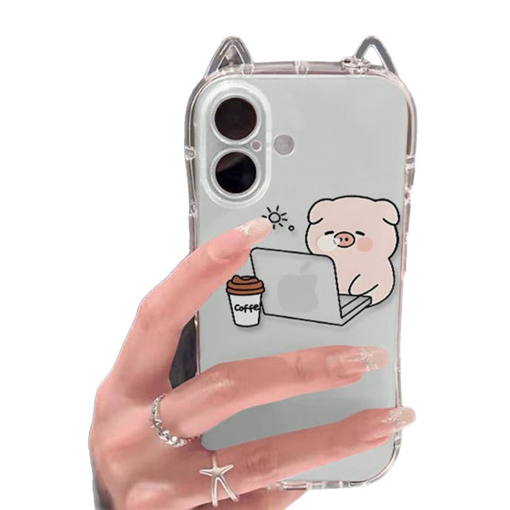 Cat Ears for Apple Mobile Phone Case Light Luxury High-end for Apple 14promax Mobile Phone Case Anti-fall Mobile Phone Case Cartoon Simple