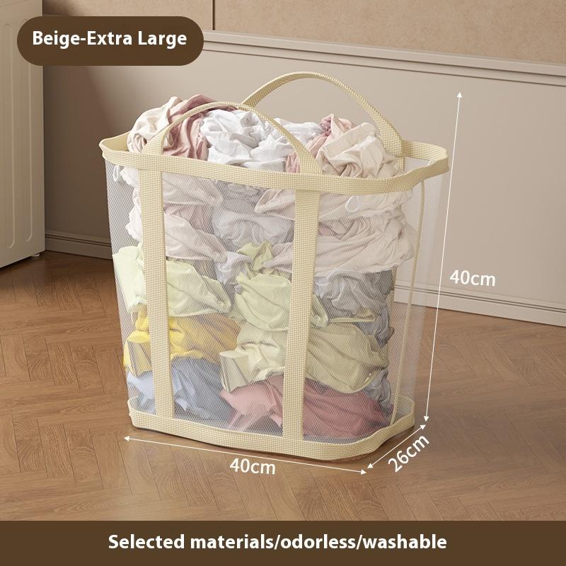 Portable Dirty Clothes Organizer Bags Breathable Nylon Mesh Laundry Basket With Handle Folding Large Capacity Toys Storage Bag