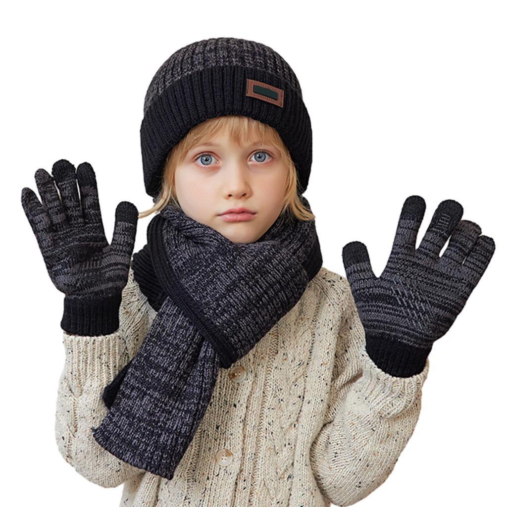 3pcs Children's Soft Knitted Hats Scarf Gloves Set Windproof Warming Kid Three Piece Set Beanie For Outdoors School Sports