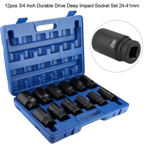 PBOHUZ Impact Sockets, 12-Piece 3/4-Inch Heavy-Duty Drive Deep Impact Socket Set (24-41mm), Chrome Vanadium Steel Professional Impact Sockets with Bla