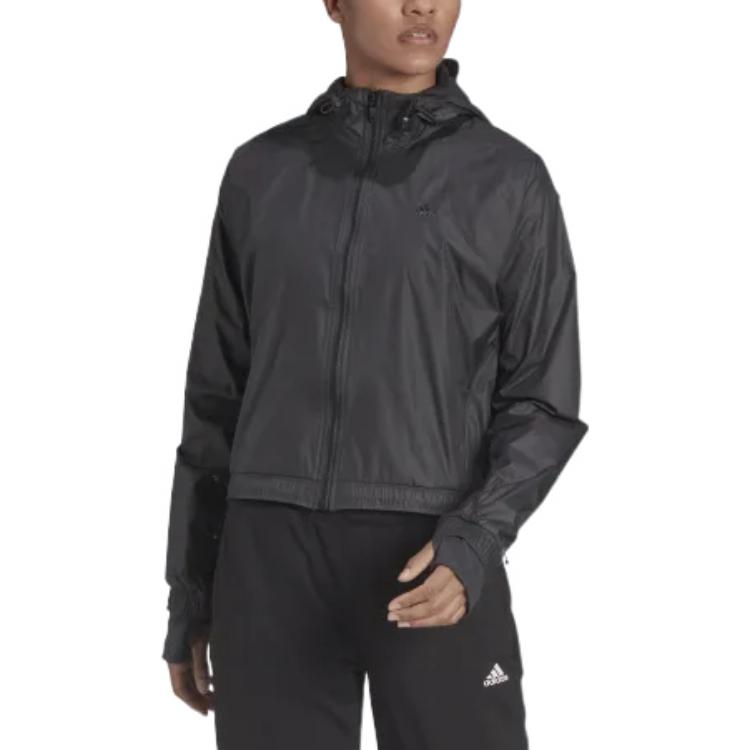 Adidas Solid Color Logo Zip-Up Hoodie Women jackets Black H59070