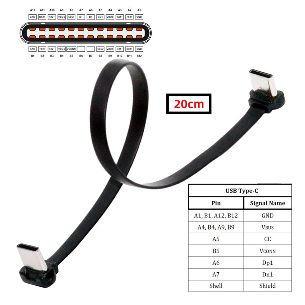 NFHK Angled To Flat Power USB Data Cable 65W Fast Charging for and Cell Phones 2pcs/Lot USB-C Type-C USB-C Ultra-Thin 2.0 Laptops, Tablets,