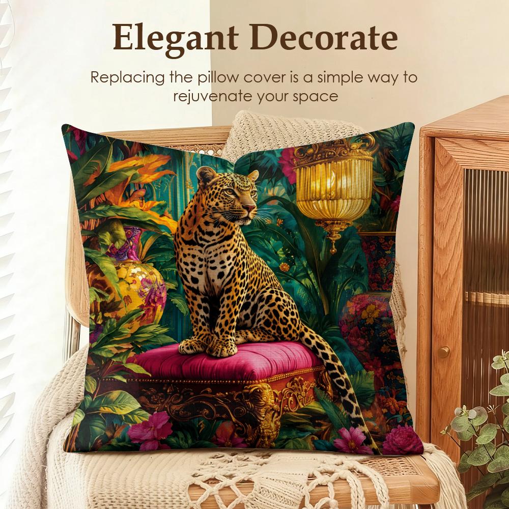Regal Jungle Leopards Cushion Cover Natural Linen Organic Fabric DoubleSided Printing Sofa Home Decor Gift Pillow Cover