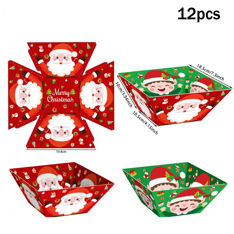 

12pcs Christmas Decor Cartoon Santa Claus Pattern Popcorn Box Movie Night Snack Tray Set Xmas New Year Dining Table Decoration Other