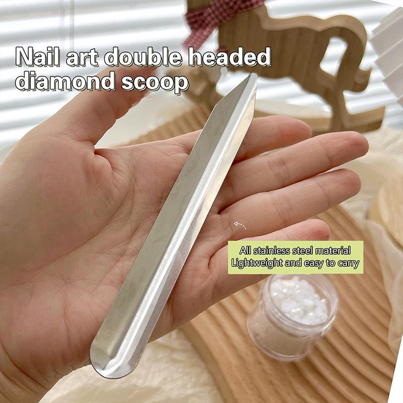 Stainless Steel Curved-End Nail Jewelry Scoop Shovel Nail Beads Glitter Powder Picking Up Container Double Headed Shovel