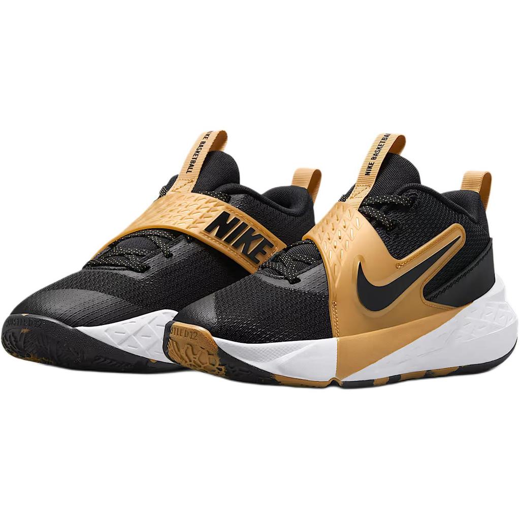 Nike Team Hustle D12 GS Svarte Metallisk Gull Barnesneakers Hvite HF6279-003