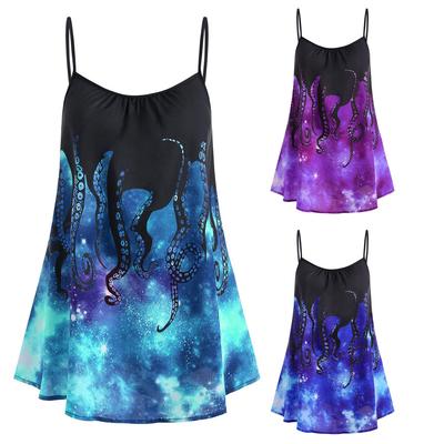Artı Boyutu Moda Kadın Baskılı Camiş Kolsuz Bluz Tops