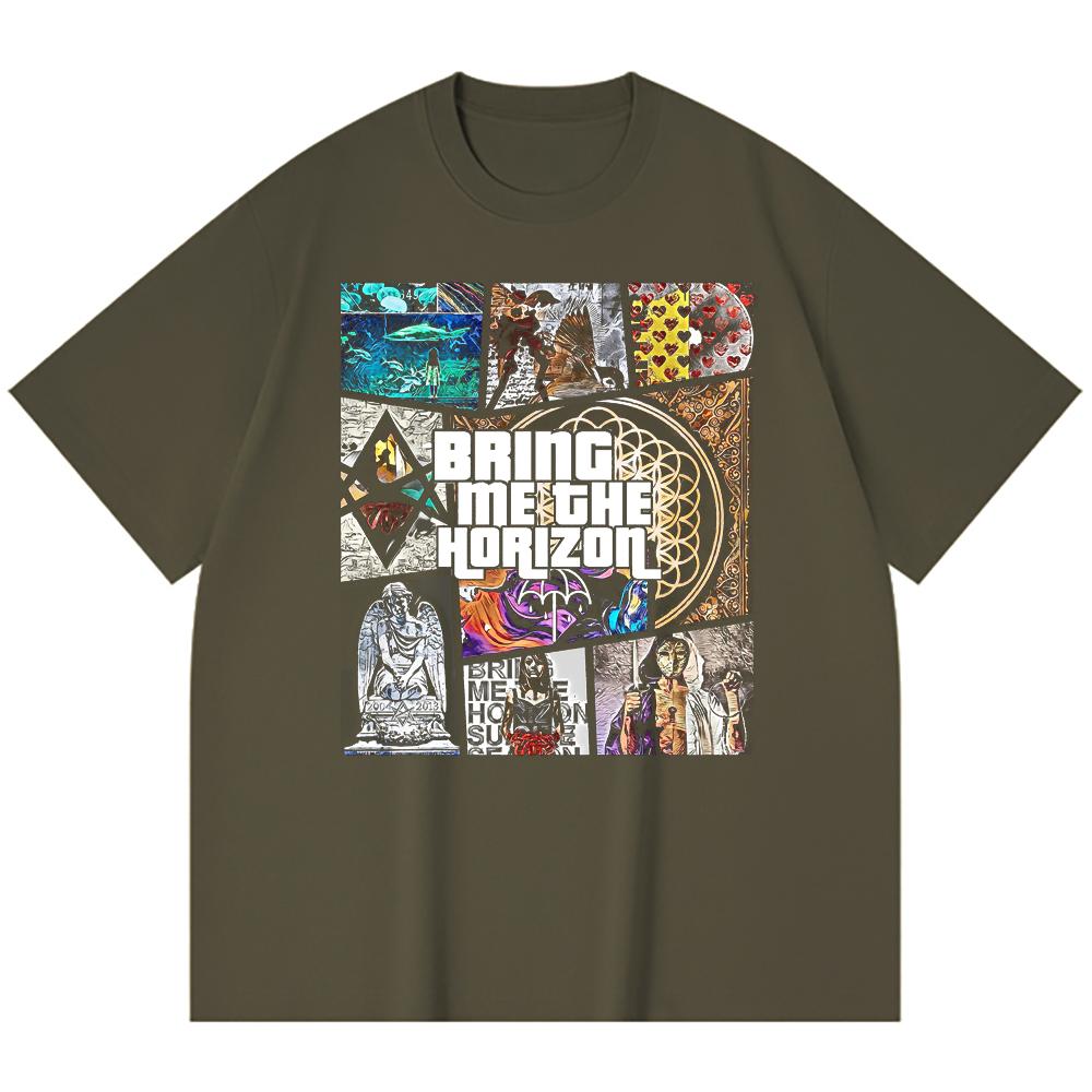 230 g/m² 100% katoenen heavy metal T-shirt met rockband- en popmuziekprint, unisex T-shirt van zwaar katoen.