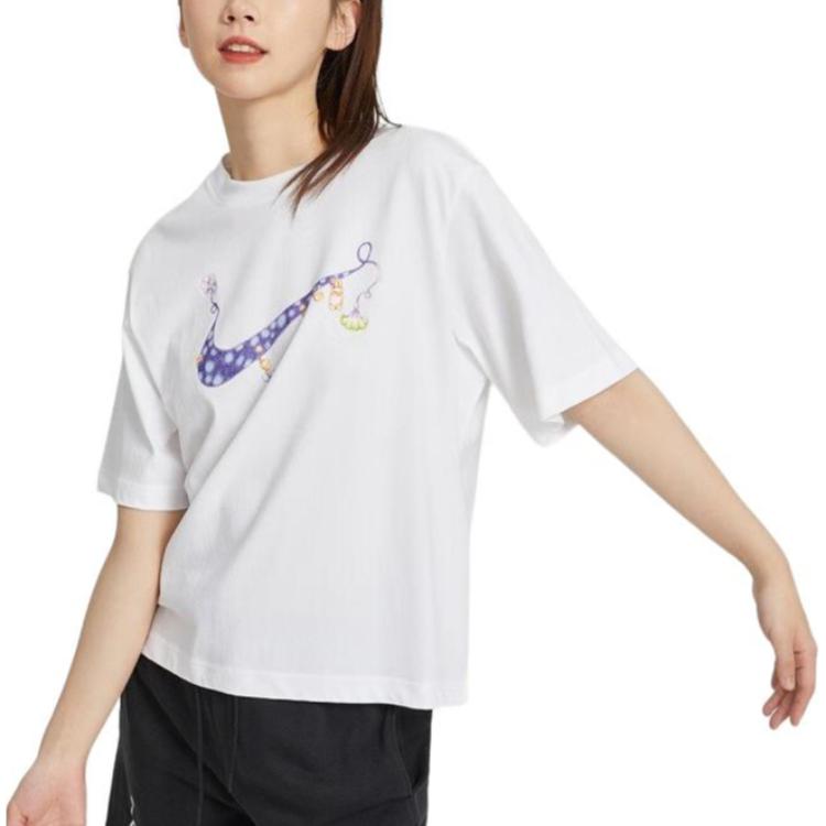 New Nike Women'ss Hand-Drawn Print Crewneck T-Shirt White FD9315-100