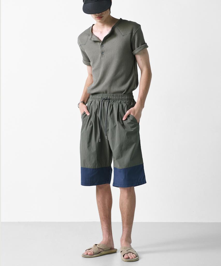 SSY Color Block Elastic Waist Half Nylon Pants Khaki