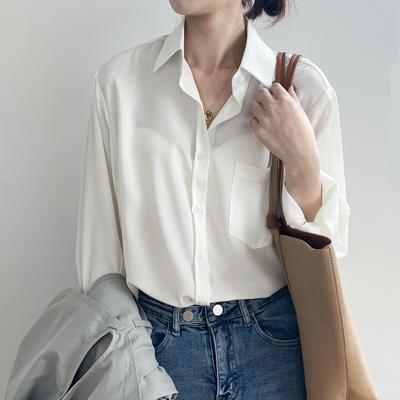 Women's Shirt Spring and Autumn Chic Solid Colour Simple Temperament Long-sleeved Lapel Shirt