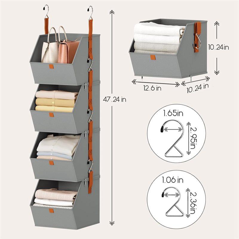 Hanging Closet Organizer 4 Tier,Clothes, Shelf Space-Saving Closet System, Fabric Storage Bins, Bedroom
